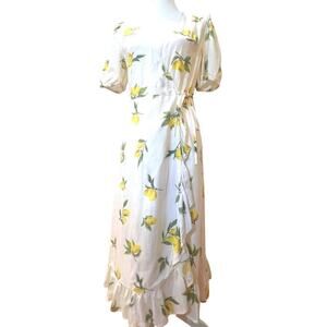 PRIMARK KNEE LENGTH WRAP DRESS BLOUSEN RUFFLED HEM LEMON DESIGN WOMENS SIZE 4